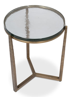 Sarreid Dorsey Round Side Table - Elegant Cast Glass Top & Forged Iron Base With Aged Brass Accent Finish Bronze  53948