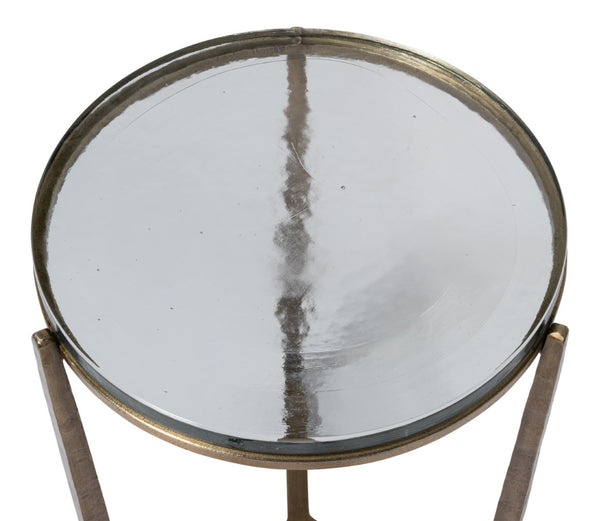Sarreid Dorsey Round Side Table - Elegant Cast Glass Top & Forged Iron Base With Aged Brass Accent Finish Bronze  53948