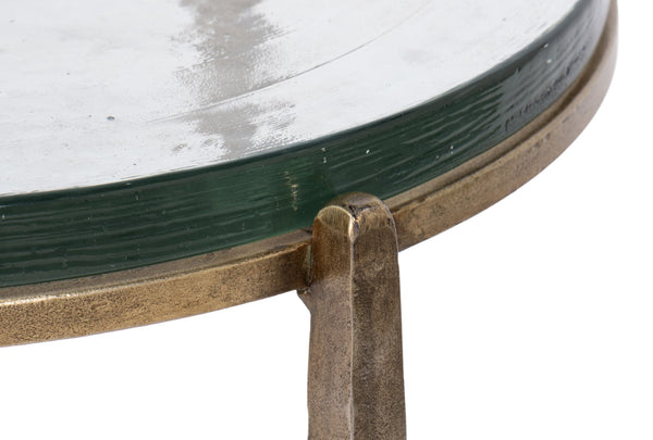 Sarreid Dorsey Round Side Table - Elegant Cast Glass Top & Forged Iron Base With Aged Brass Accent Finish Bronze  53948