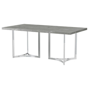 English Elm Savona Rectangular Faux Marble Dining Table with Chrome Double Pedestal Seats Six B062S01674