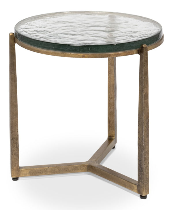 Sarreid Dorsey Round Side Table - Elegant Cast Glass Top & Aged Brass Finish On Durable Forged Iron Base Bronze  53950