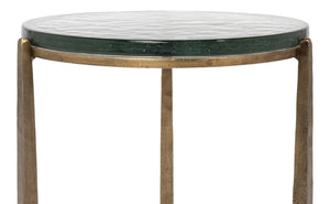Sarreid Dorsey Round Side Table - Elegant Cast Glass Top & Aged Brass Finish On Durable Forged Iron Base Bronze  53950