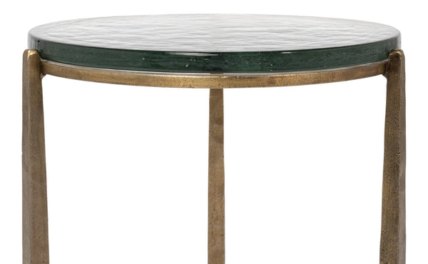 Sarreid Dorsey Round Side Table - Elegant Cast Glass Top & Aged Brass Finish On Durable Forged Iron Base Bronze  53950