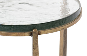 Sarreid Dorsey Round Side Table - Elegant Cast Glass Top & Aged Brass Finish On Durable Forged Iron Base Bronze  53950
