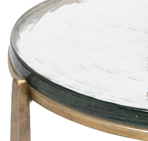 Sarreid Dorsey Round Side Table - Elegant Cast Glass Top & Aged Brass Finish On Durable Forged Iron Base Bronze  53950
