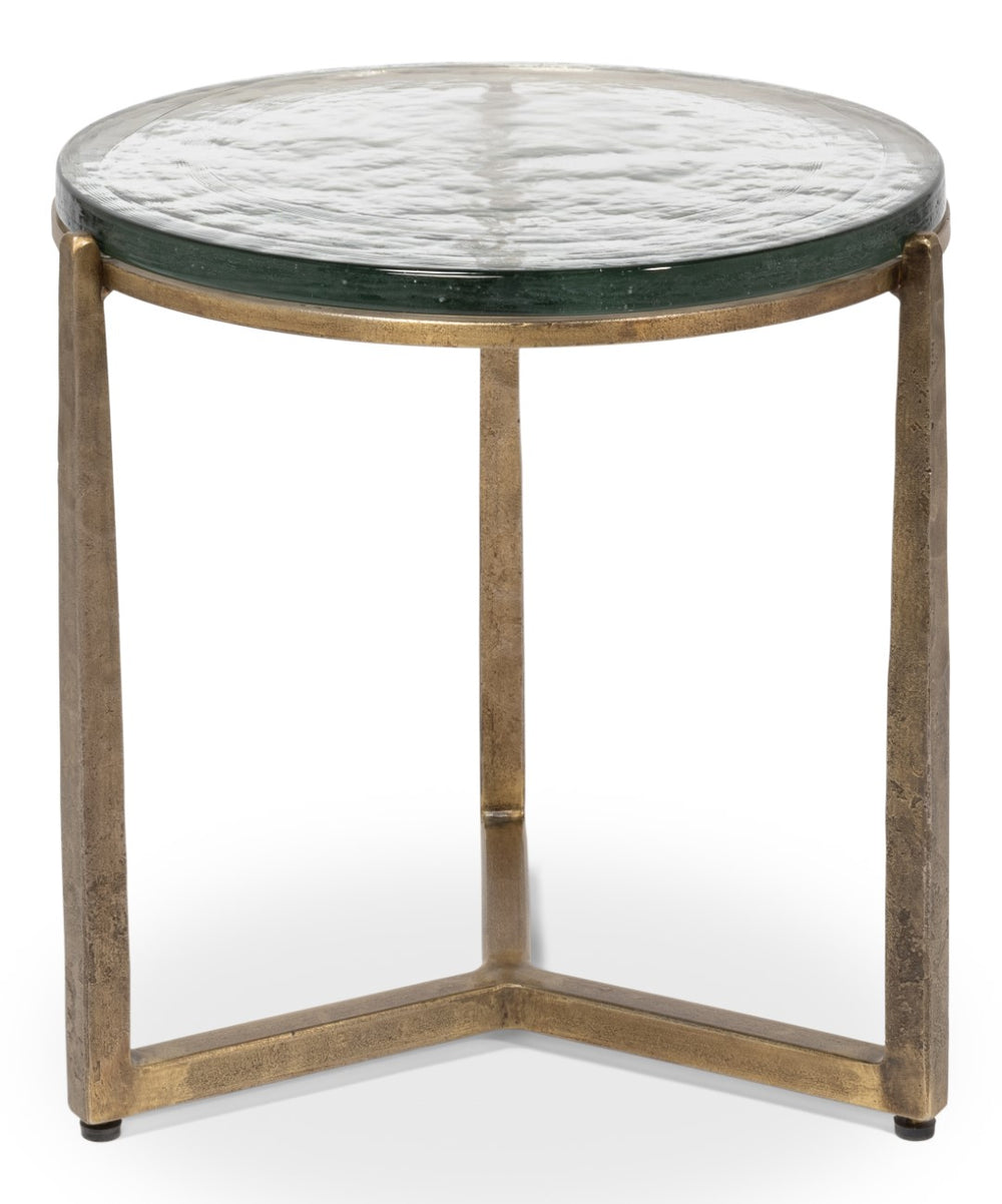 Sarreid Dorsey Round Side Table - Elegant Cast Glass Top & Aged Brass Finish On Durable Forged Iron Base Bronze  53950