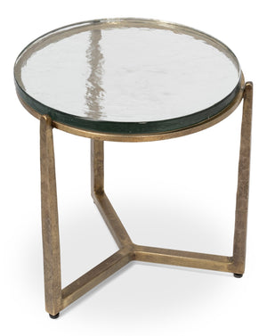 Sarreid Dorsey Round Side Table - Elegant Cast Glass Top & Aged Brass Finish On Durable Forged Iron Base Bronze  53950