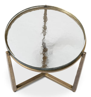 Sarreid Dorsey Round Side Table - Elegant Cast Glass Top & Aged Brass Finish On Durable Forged Iron Base Bronze  53950