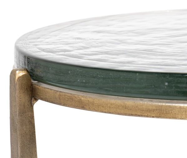 Sarreid Dorsey Round Side Table - Elegant Cast Glass Top & Aged Brass Finish On Durable Forged Iron Base Bronze  53950