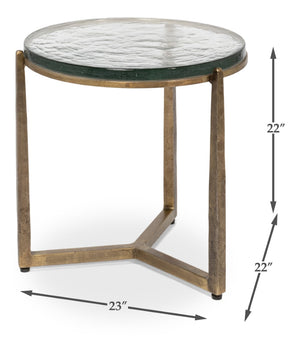 Sarreid Dorsey Round Side Table - Elegant Cast Glass Top & Aged Brass Finish On Durable Forged Iron Base Bronze  53950