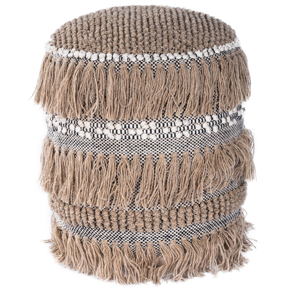 Butler Specialty Zoey Round Pouffe - Bohemian-style Tasseled Accent For Cozy Living Rooms, Bedrooms, Or Dorms Beige,Gray Cotton ,Wool Shell,Filling, Thermocol Beans 5395140-butler