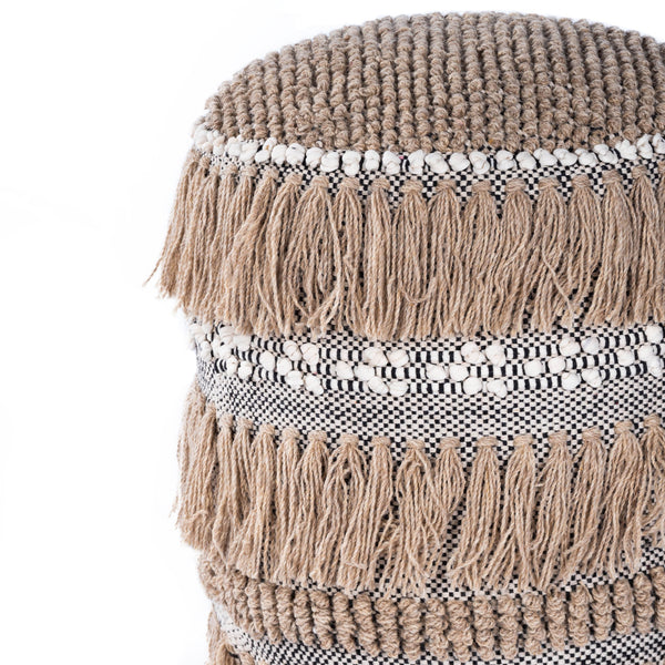 Butler Specialty Zoey Round Pouffe - Bohemian-style Tasseled Accent For Cozy Living Rooms, Bedrooms, Or Dorms Beige,Gray Cotton ,Wool Shell,Filling, Thermocol Beans 5395140-butler