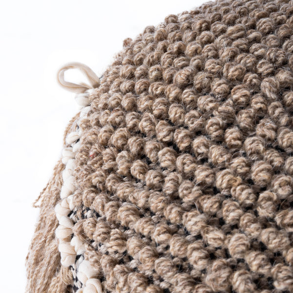 Butler Specialty Zoey Round Pouffe - Bohemian-style Tasseled Accent For Cozy Living Rooms, Bedrooms, Or Dorms Beige,Gray Cotton ,Wool Shell,Filling, Thermocol Beans 5395140-butler