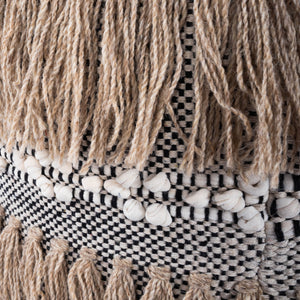 Butler Specialty Zoey Round Pouffe - Bohemian-style Tasseled Accent For Cozy Living Rooms, Bedrooms, Or Dorms Beige,Gray Cotton ,Wool Shell,Filling, Thermocol Beans 5395140-butler