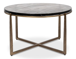Sarreid Dorsey Round Coffee Table - Elegant Cast Glass Top With Chic Forged Iron Aged Brass Finish Design Bronze  53951