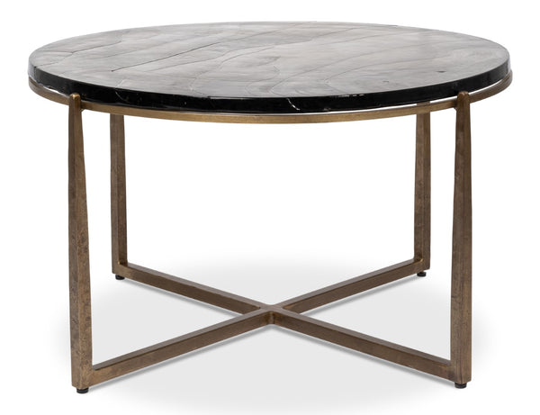 Sarreid Dorsey Round Coffee Table - Elegant Cast Glass Top With Chic Forged Iron Aged Brass Finish Design Bronze  53951