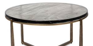 Sarreid Dorsey Round Coffee Table - Elegant Cast Glass Top With Chic Forged Iron Aged Brass Finish Design Bronze  53951