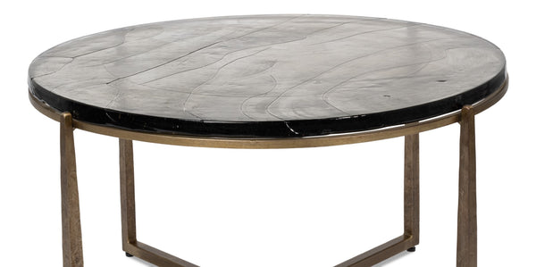 Sarreid Dorsey Round Coffee Table - Elegant Cast Glass Top With Chic Forged Iron Aged Brass Finish Design Bronze  53951