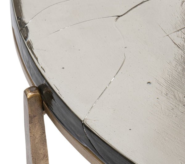 Sarreid Dorsey Round Coffee Table - Elegant Cast Glass Top With Chic Forged Iron Aged Brass Finish Design Bronze  53951