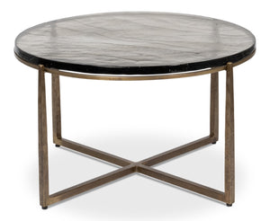 Sarreid Dorsey Round Coffee Table - Elegant Cast Glass Top With Chic Forged Iron Aged Brass Finish Design Bronze  53951