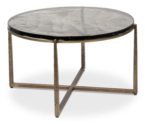 Sarreid Dorsey Round Coffee Table - Elegant Cast Glass Top With Chic Forged Iron Aged Brass Finish Design Bronze  53951