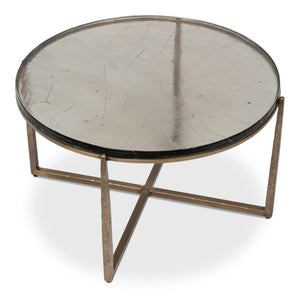 Sarreid Dorsey Round Coffee Table - Elegant Cast Glass Top With Chic Forged Iron Aged Brass Finish Design Bronze  53951