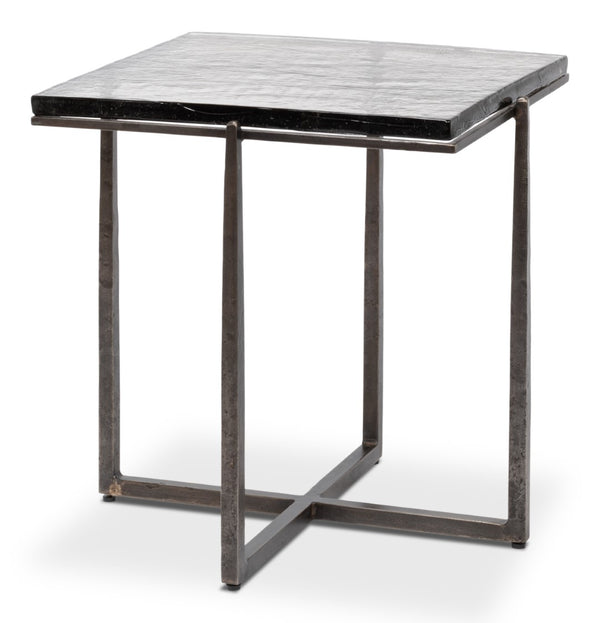 Sarreid Erik Square Side Table - Elegant Casted Glass Top With Forged Iron Base In Antique Nickel Finish Unknown  53953