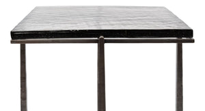 Sarreid Erik Square Side Table - Elegant Casted Glass Top With Forged Iron Base In Antique Nickel Finish Unknown  53953