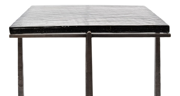 Sarreid Erik Square Side Table - Elegant Casted Glass Top With Forged Iron Base In Antique Nickel Finish Unknown  53953