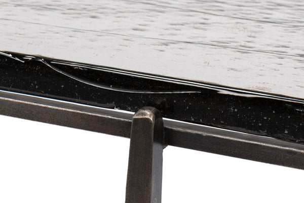 Sarreid Erik Square Side Table - Elegant Casted Glass Top With Forged Iron Base In Antique Nickel Finish Unknown  53953