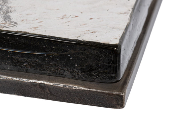 Sarreid Erik Square Side Table - Elegant Casted Glass Top With Forged Iron Base In Antique Nickel Finish Unknown  53953