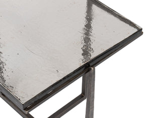 Sarreid Erik Square Side Table - Elegant Casted Glass Top With Forged Iron Base In Antique Nickel Finish Unknown  53953