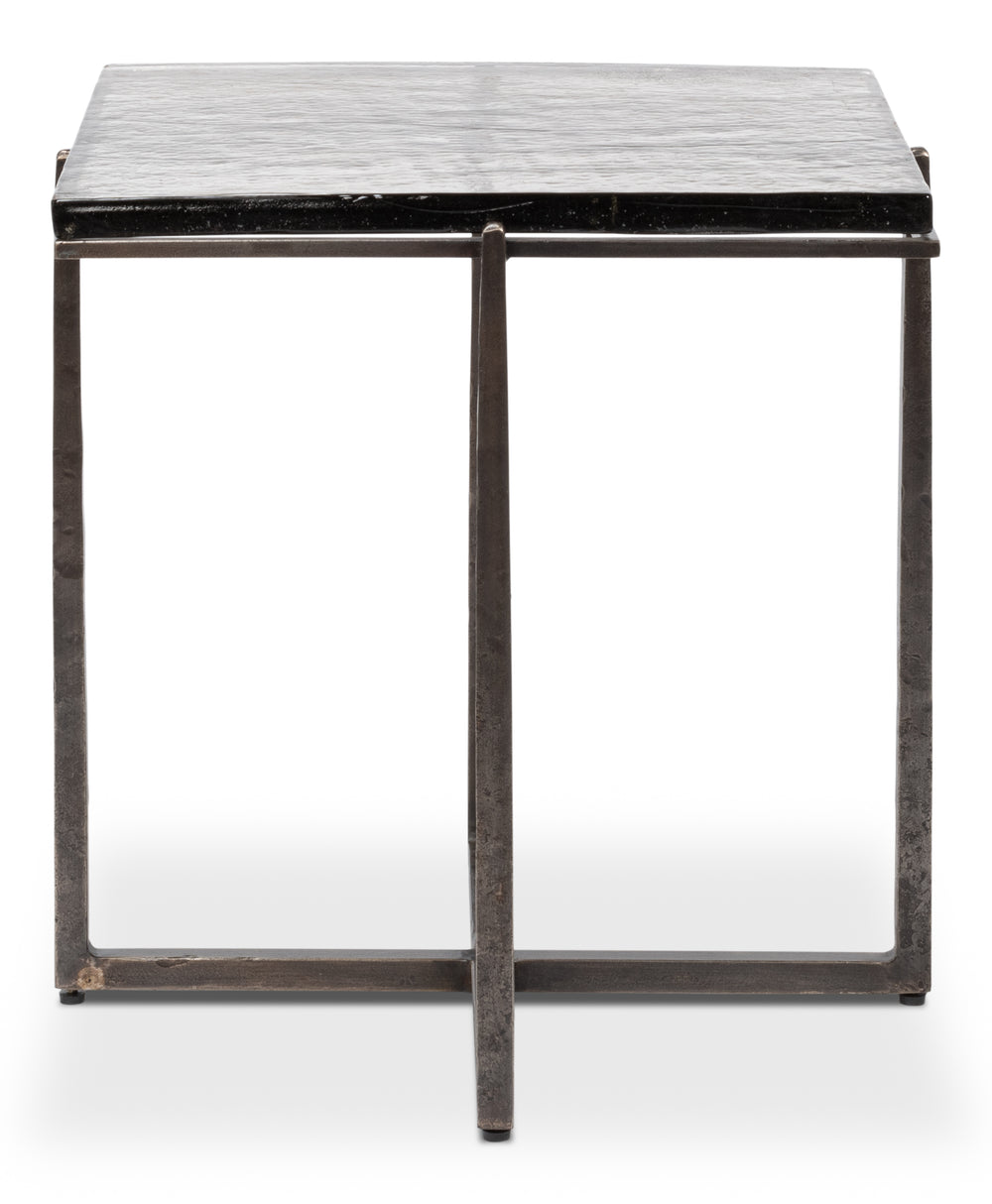 Sarreid Erik Square Side Table - Elegant Casted Glass Top With Forged Iron Base In Antique Nickel Finish Unknown  53953