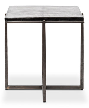 Sarreid Erik Square Side Table - Elegant Casted Glass Top With Forged Iron Base In Antique Nickel Finish Unknown  53953