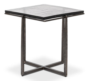 Sarreid Erik Square Side Table - Elegant Casted Glass Top With Forged Iron Base In Antique Nickel Finish Unknown  53953