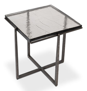 Sarreid Erik Square Side Table - Elegant Casted Glass Top With Forged Iron Base In Antique Nickel Finish Unknown  53953