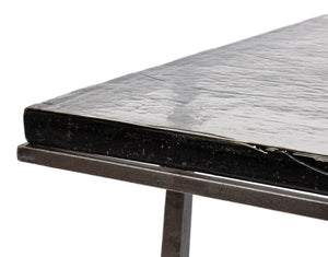 Sarreid Erik Square Side Table - Elegant Casted Glass Top With Forged Iron Base In Antique Nickel Finish Unknown  53953