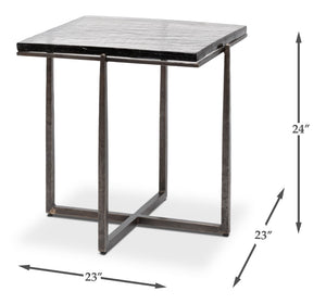 Sarreid Erik Square Side Table - Elegant Casted Glass Top With Forged Iron Base In Antique Nickel Finish Unknown  53953