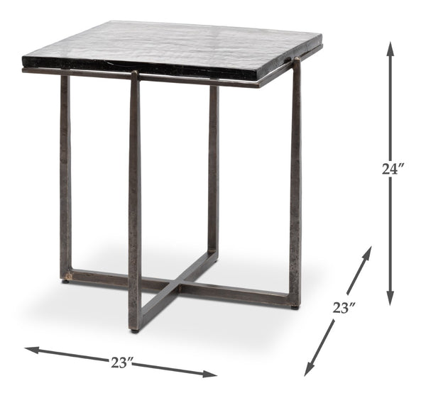 Sarreid Erik Square Side Table - Elegant Casted Glass Top With Forged Iron Base In Antique Nickel Finish Unknown  53953