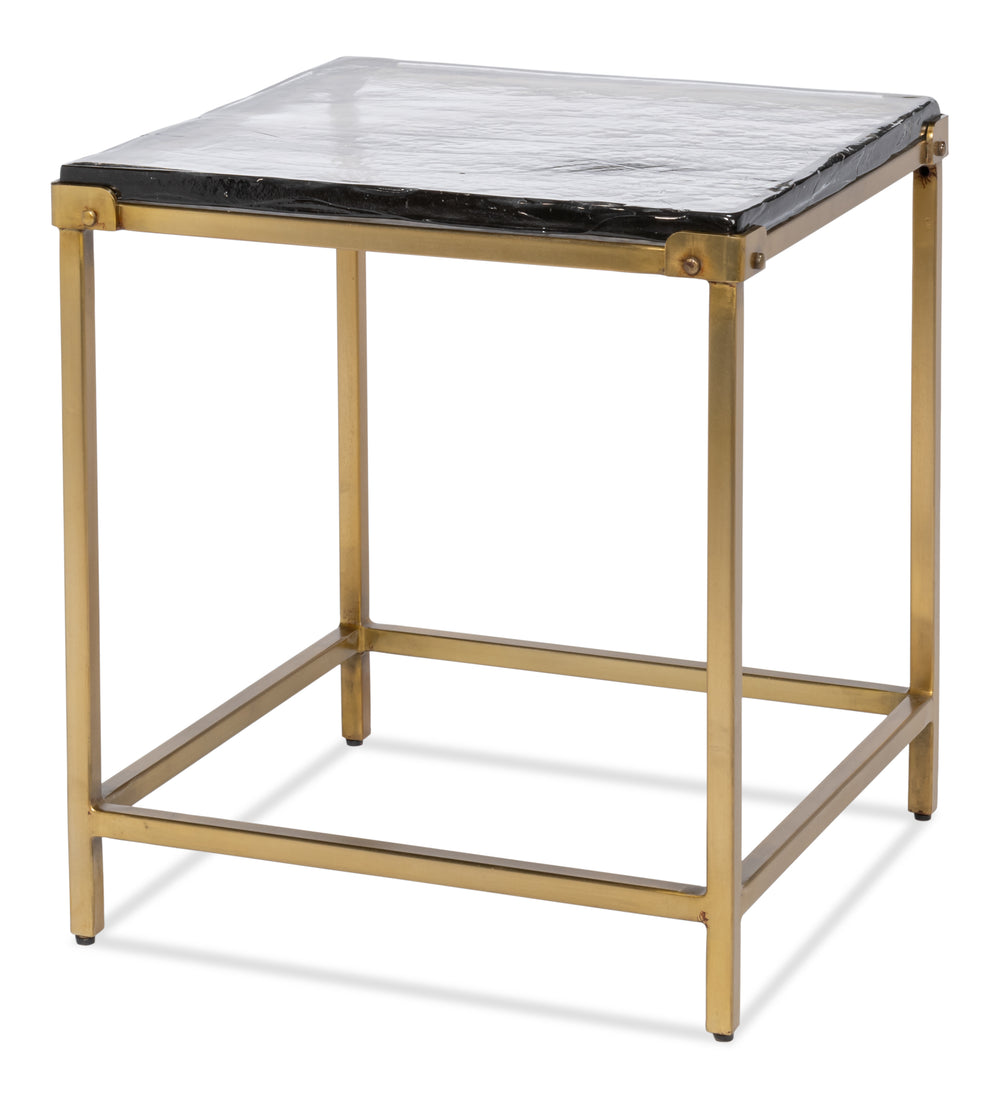 Sarreid Christian Side Table - Elegant Casted Glass Top With Forged Iron Base And Aged Brass Finish Charm Bronze  53955