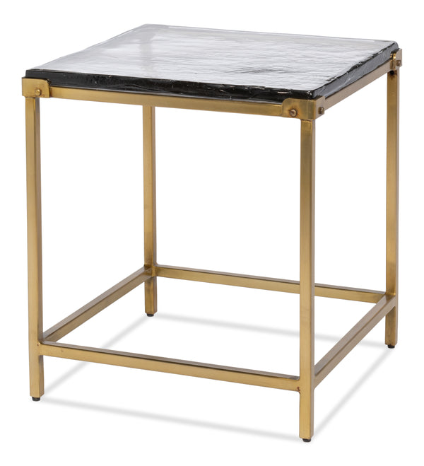 Sarreid Christian Side Table - Elegant Casted Glass Top With Forged Iron Base And Aged Brass Finish Charm Bronze  53955