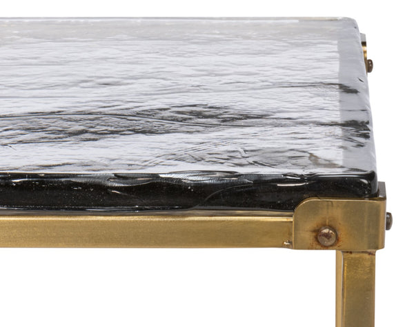 Sarreid Christian Side Table - Elegant Casted Glass Top With Forged Iron Base And Aged Brass Finish Charm Bronze  53955