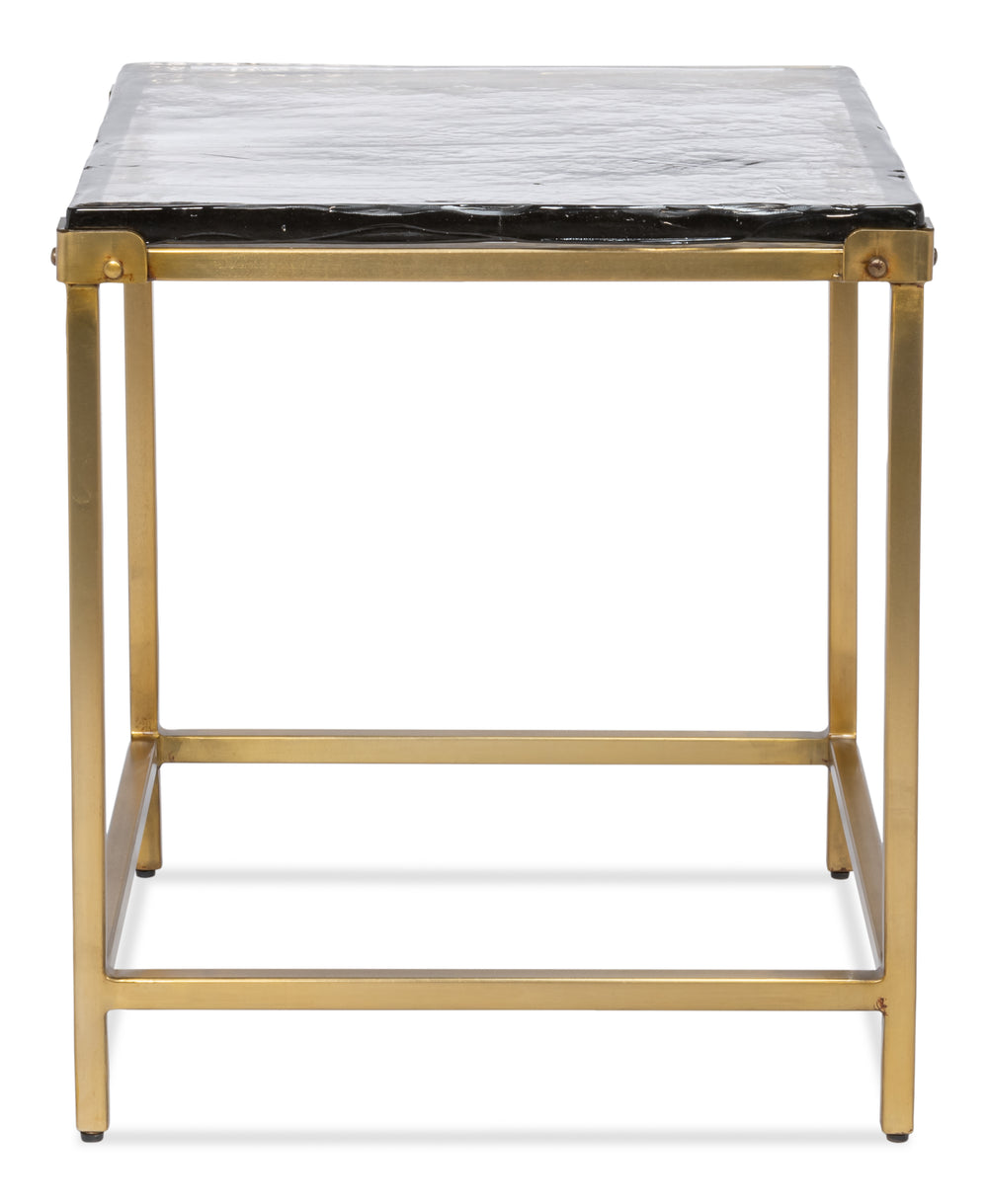 Sarreid Christian Side Table - Elegant Casted Glass Top With Forged Iron Base And Aged Brass Finish Charm Bronze  53955