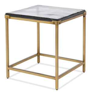 Sarreid Christian Side Table - Elegant Casted Glass Top With Forged Iron Base And Aged Brass Finish Charm Bronze  53955