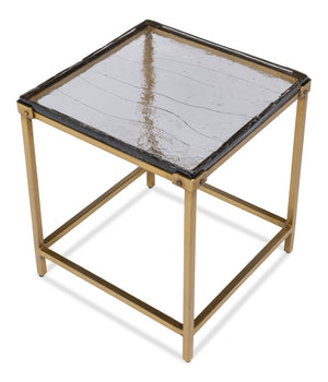 Sarreid Christian Side Table - Elegant Casted Glass Top With Forged Iron Base And Aged Brass Finish Charm Bronze  53955