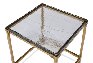 Sarreid Christian Side Table - Elegant Casted Glass Top With Forged Iron Base And Aged Brass Finish Charm Bronze  53955