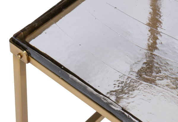 Sarreid Christian Side Table - Elegant Casted Glass Top With Forged Iron Base And Aged Brass Finish Charm Bronze  53955