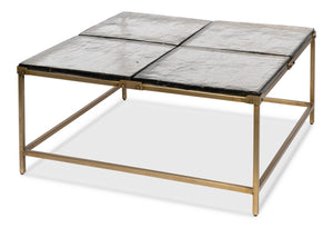 Sarreid Titus Coffee Table - Elegant Cast Glass Top With Forged Iron Base And Aged Brass Finish For Style Bronze  53956