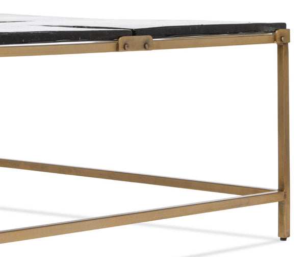 Sarreid Titus Coffee Table - Elegant Cast Glass Top With Forged Iron Base And Aged Brass Finish For Style Bronze  53956