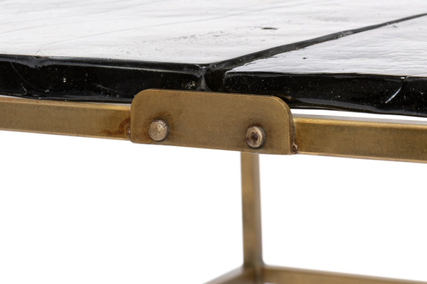 Sarreid Titus Coffee Table - Elegant Cast Glass Top With Forged Iron Base And Aged Brass Finish For Style Bronze  53956